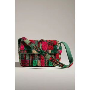 Anthropologie The Fiona Beaded Bag Holiday Plaid Edition
